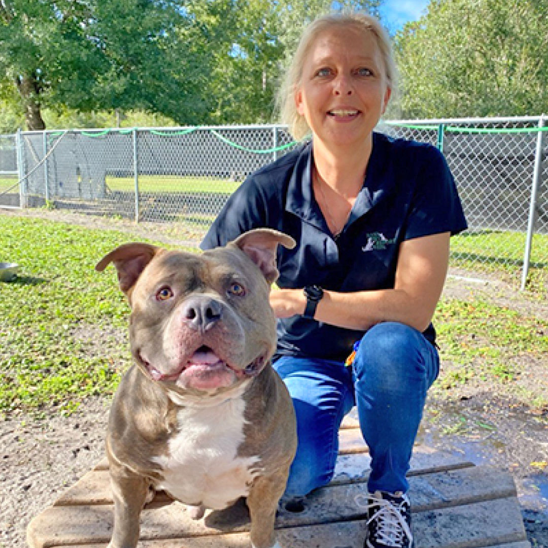 Darlene with pitbull.