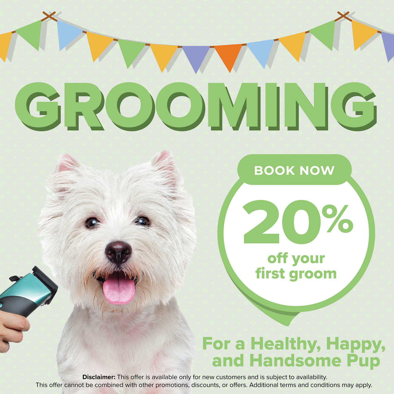 Grooming promotion - 20% off your first groom for new customers!