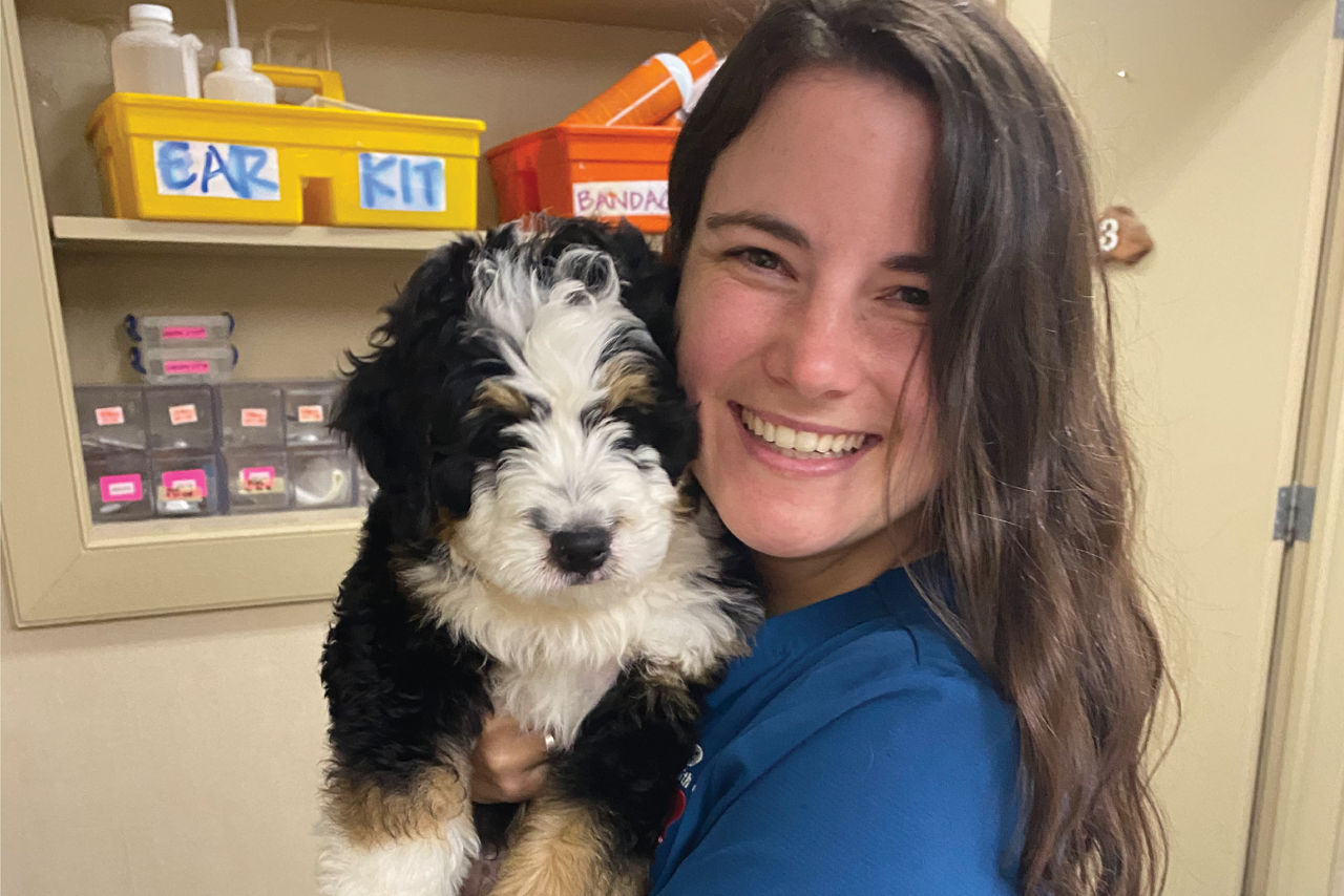 Staff Holding Puppy